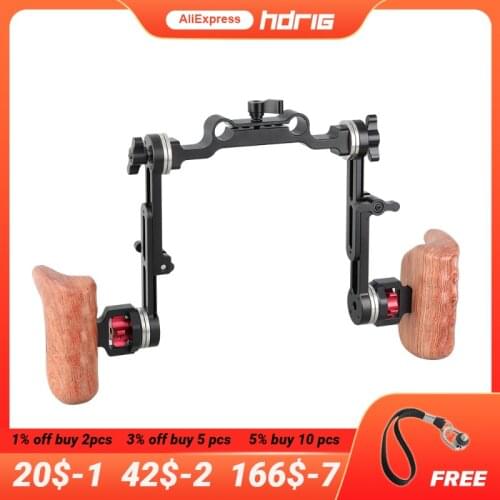 HDRIG Extension-type Arm Shoulder Rig M6 ARRI Rosette Mount Handle Kit Wooden Handle Grip for Camera Cage Kit