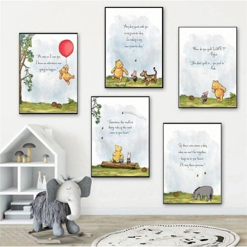 Classic Disney Winnie the Pooh Quotes Canvas Painting Wall Art Cartoon Bear Poster & Prints Cute Pictures On Canvas Home Decor