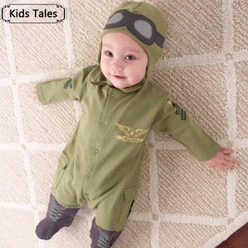 2021 New suit boy sliders newborn baby clothes baby boy clothes children pilot sliders infant long-sleeved jumpsuit+hat bodysuit