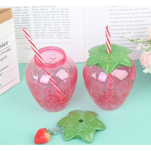 Zomer Cartoon Kawaii Aardbei Stro Cup Plastic Beker Mooie Meisje Melk Thee Koffie Cup Student Draagbare Water Beker Fles Water