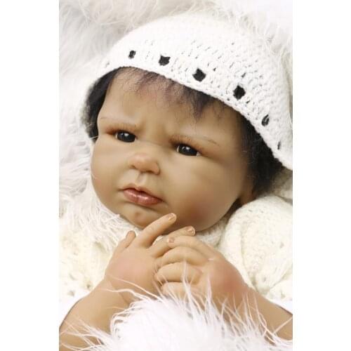 55cm soft Silicone Black Skin Reborn Baby Doll Toy For Girl Boneca African Newborn Babies Birthday Gift Alive Bebe reborn