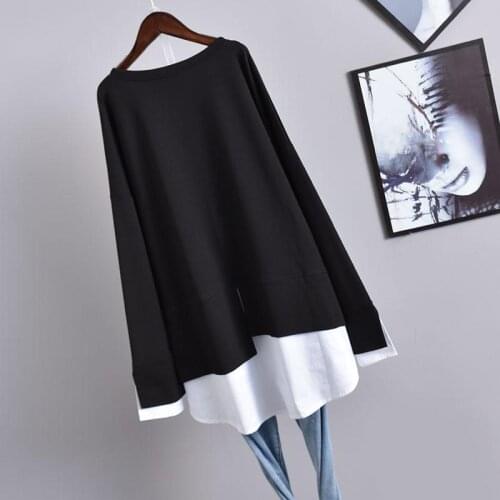 Summer Loose and Irregular Stitching Fake Two-piece Plus Size Womens Hip-covering Mid-length Short-sleeved T-shirt