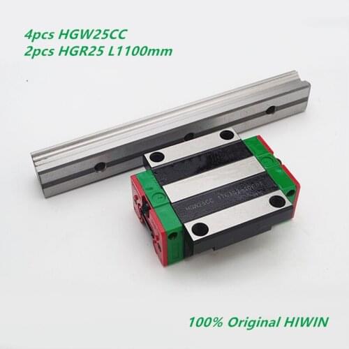 4pcs Original HIWIN HGW25CC linear flanged carriage block with 2pcs HGR25 Linear Guide 1100mm rail