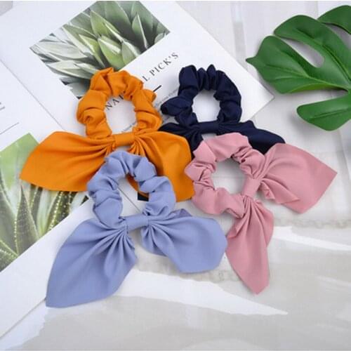 Fashion Silk Rabbit Ears Scrunchie For Women Elastic Hairbands Girl Ponytail Scarf Rope Ribbon Lady Solid Hair Bands Accessory