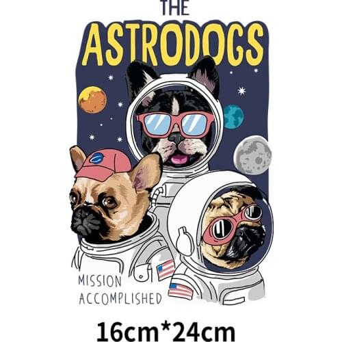 Cartoon cute Fashionable space cat and dog clothing heat transfer iron prints on kids clothes or backpacks can be washed