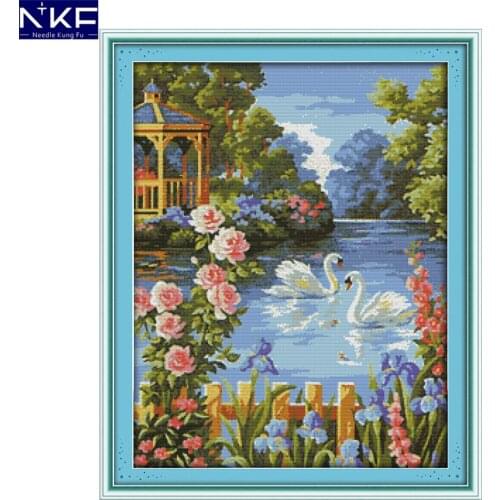 NKF Swan Lake Scenery Style Handicraft Counted Cross Stitch Cross Stitch DIY Cross Stitch Kits for Embroidery Needlework