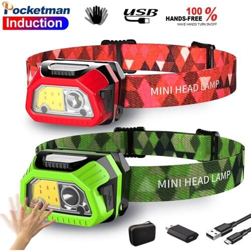 15000Lm Headlamp Led Headlight USB Rechargeable COB Induction With IR Sensor Fishing Head Light Lamp Lantern Waterproof Camping