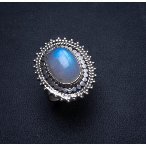 Natural Rainbow Moonstone Handmade Boho 925 Sterling Silver Ring, US size 7 T6144