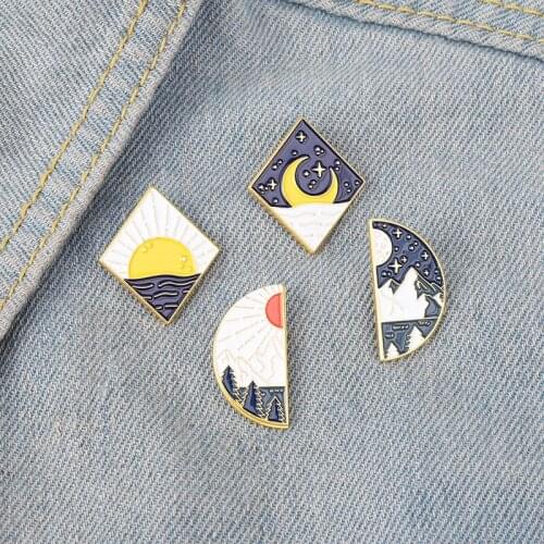 Creative New Landscape Picture Series Alloy Brooch Ins Fashion Exquisite Design Day and Night Sunrise Couple Badge Accessories