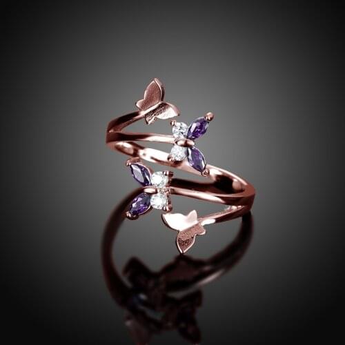 New Unique Design Butterfly Shape Rose Gold and Silver Color Ring for Women Best Gift Irregular Open Ring Adjustable