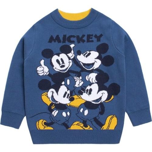 Autumn Kids Clothes Mickey Mouse Embroidery Knitted Pullover Sweaters Korean Fashion Little Boys Tops Winter Warm Outfits