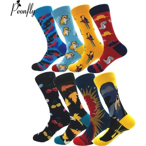 Peonfly Mens Creative Colorful Striped Cartoon Combed Cotton Happy Crew Wedding Gift Casual Funny Socks Crazy