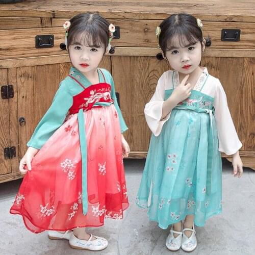 Children Cheongsam Dress New Summer Kids Dresses for Girls Floral Print Tang Dress Cotton Mech Party Birthday Dresses for Girls