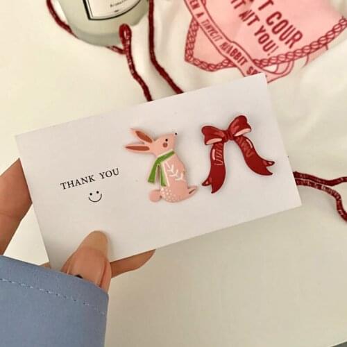 S925 Needle Fun Cartoon Cute Rabbit Bowknot Earrings Paint Sweet Mori Romantic Female Stud Ear Jewelry Good Gift