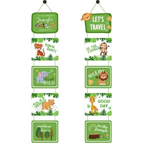 Safari Animal Welcome Sign Jungle Animal Hanging Door Sign Wild One Banner Zoo Animal Party Flags Animal Photography Prop