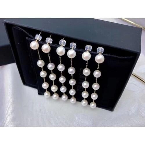 D405 Pearl Earrings Fine Jewelry Solid 18K Gold Natural 6-7mm Fresh Water White Pearl Drop Dangle Earrings for Women Presents