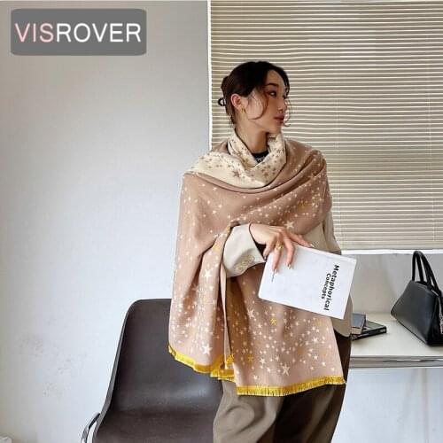 VISROVER Small Star Winter Scarf For Women Fashion Female Shawl Cashmere Handfeeling Winter Wrap Warm Autumn Hijab Gift