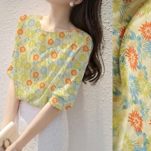 1 Meter Grass Color Light Green Flower Jianhong Crepe 108 Width 20 Mum Silk Shirt Dress Fabric