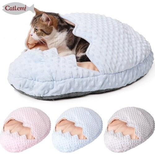 Cute broken-shell egg pet cat litter bed Winter warm cat sleeping bag Small dog puppies Cats house mattress cat accessories