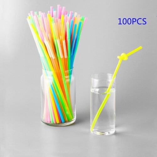 Disposable straws thin tube milk tea soda fine color art straw drink straw variable shape 100pcs