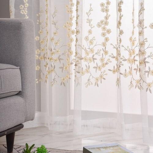 Modern Simple Curtains for Living Dining Room Bedroom Flat Embroidered Curtain Small Leaves White Yarn Translucent New