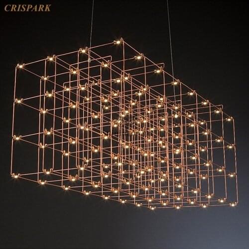 Modern Stainless Steel Chandelier Lighting LED Nordic Industry Rectangular Hanging Lamp Custom Made Project Hotel Light Fixture
