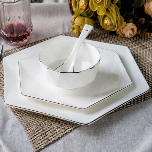 Tangshan high-grade creative Chinese white bone china tableware bowl home dishes simple European ceramics in Phnom Penh