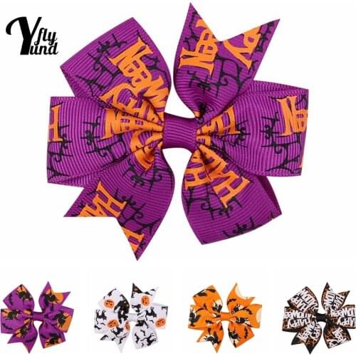 Yundfly 1 PCS 8.5 CM Toddler Fashion Print Ribbon Bowknot Hairpins DIY Children Headwear Hair Accessories Christmas Decoration