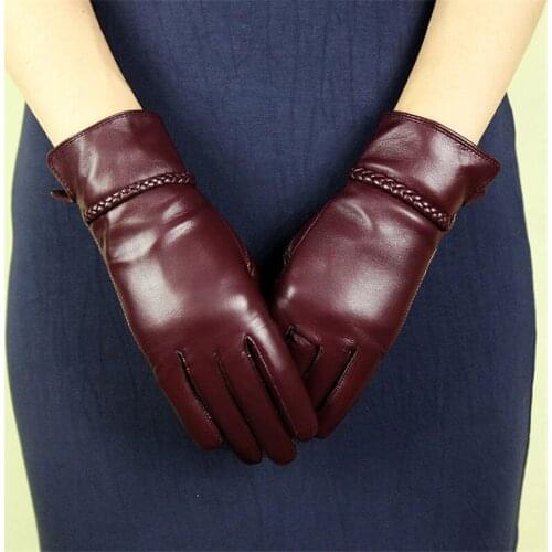Genuine Leather Gloves Female New Style Winter Warm Plus Velvet Thicken Lambskin Driving Woman Gloves DQ234L