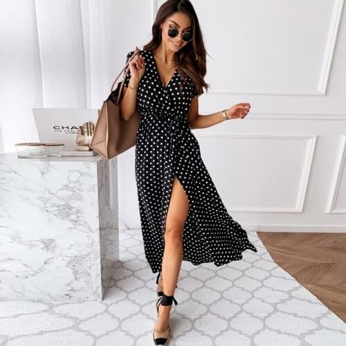 Polka Dot Women Dresses 2021 Summer Fashion Split Boho Sundress Ladies Casual Beach Vacation Long Dresses Vestidos De Mujer
