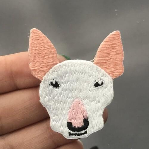 1PCS Cute White Bull Terrier Dog Patch Embroidered Cloth Stickers Kids' Clothes Accessories Iron On Patch for Clothing