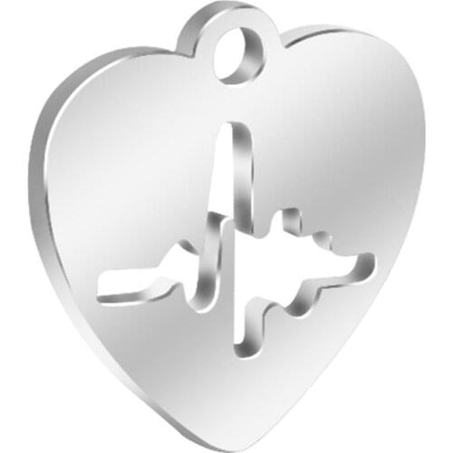 10pcs/Lot Stainless Steel Heart Electrocardiogram Charm Fashion Heartbeat Pendant DIY Making Necklace Jewelry 16*16mm