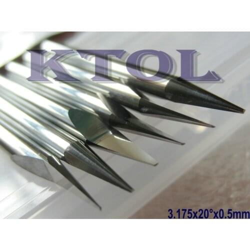 Free Shipping 20 Degree 3.175*0.5mm Flat End Aluminum CNC Router Tools, CNC Milling Tools Carbide Cutter 10pcs/Set Discount