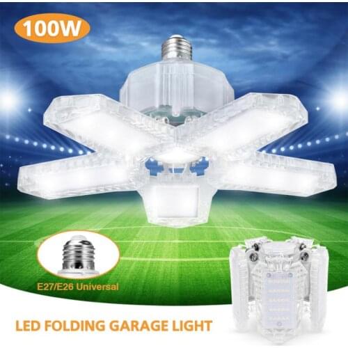 100W 157 LED Garage Light Transparent Deformation Folding Lamp 6500K 10000LM High Bay Garage Light for Garage Workshop Warehouse
