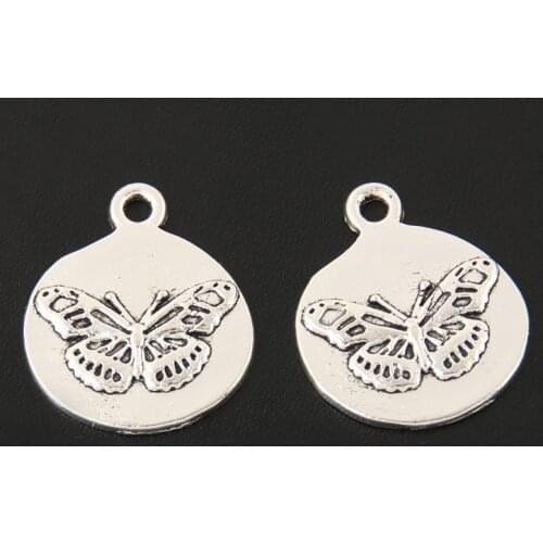 20pcs Silver Color Round Butterfly Charms Animal Specimen Pendant Fit DIY Jewelry Making Handcrafted Accessories