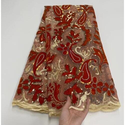 2021 High Quality Sequin Applique Stereoscopic Swiss French Net African Tulle Mesh Lace Fabric For Dress 5yards YL0427