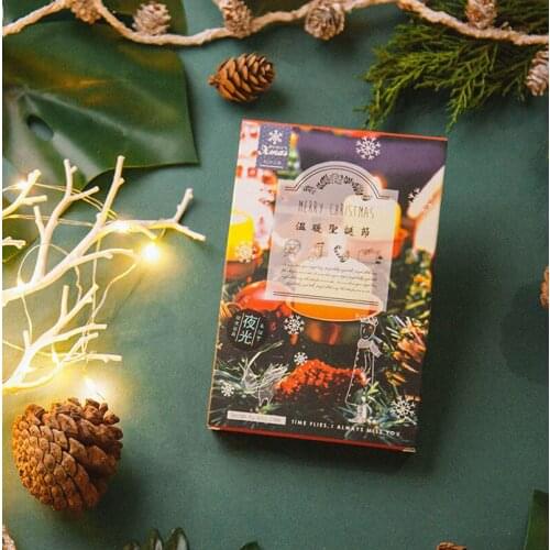 30pcs/box Christmas Warm Light Series Luminous Paper Greeting Cards PostCard Happy New Year Party Supply Friends Present Card