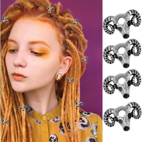 5pcs Hair Metal Beads Rings Sheep Head Dreadlocks Beads Hair Braid Accessories with Braid Rings Hair Hoops Hair Clips