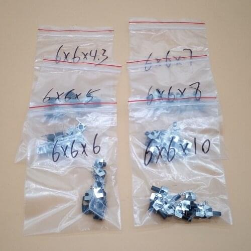 7 Values 70pcs 6X6x4.3/5/6/7/8/9/10mm Horizontal Tact Switch Tactile Push Button Switch Kit Sets Micro Switch With Stand