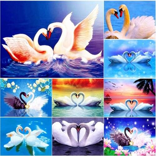 New 5D DIY Swan Lake Diamond Painting Swan Diamond Embroidery Cross Stitch Full Square Round Drill Manual Art Gift Home Decor