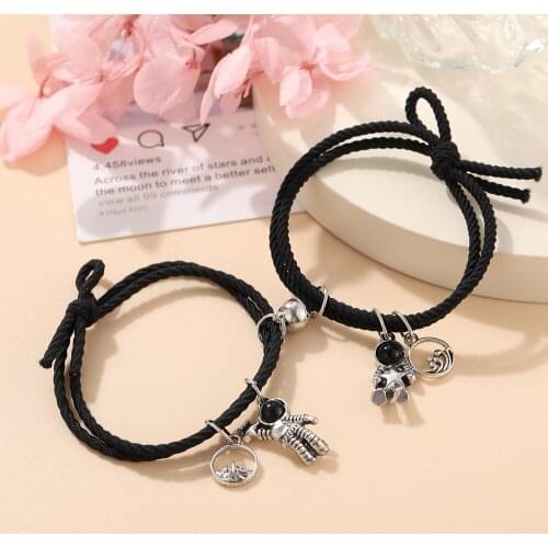 2pcs 2021 Astronaut Stars Bracelet Women Lovers Couple Magnet Charm Female Male Paired Friendship Wholesale Jewelry