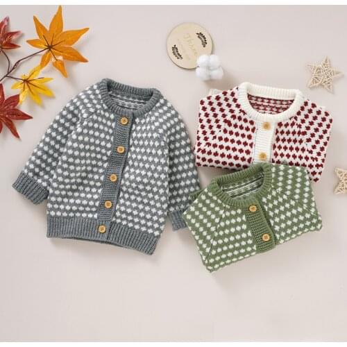 Spring Autumn Toddlers Knitted Cardigan Baby Boys Girls Dot Round Collar Long Sleeve Single-breasted Outwear Casual Tops