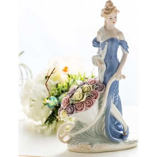 EUROPEAN CREATIVE ROSE SENORITA FIGURE FIGURINE WESTERN GIRL ART SCULPTURE CERAMICS CRAFTS DECORATIONS FOR HOME R3570