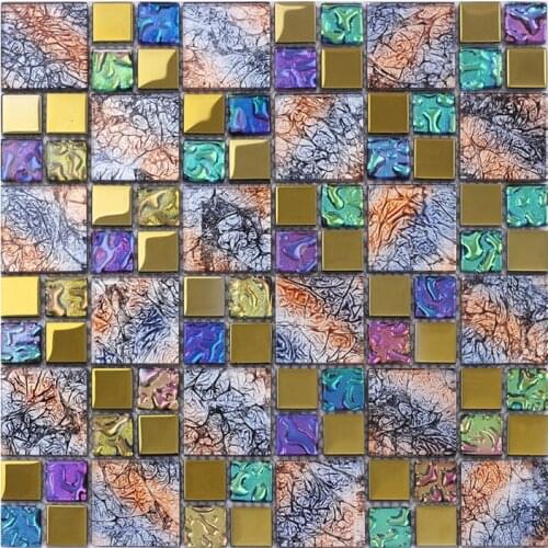 European Iridescent Purple color symphony Gold electroplate crystal glass mosaic tile for kitchen backsplash decoration bathroom