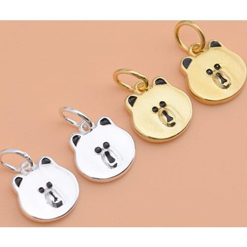 Glossy gummy bear pendant S925 Sterling Silver Brown bear pendant, Korean fashion accessories pendant