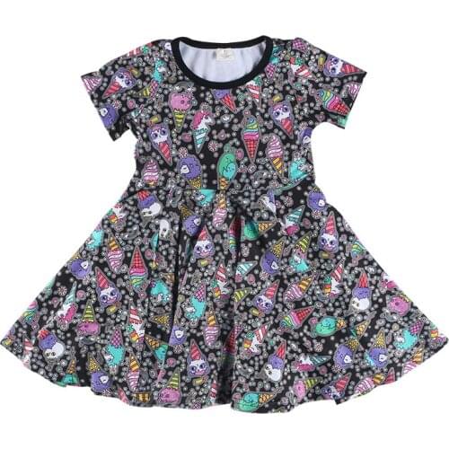 Kaiya Angel 2019 Summer Short Sleeved Dress A-Line O-neck Printed Unicorn Girl Clothes Daily Wear 5 pcs a lot Factory WholeselL
