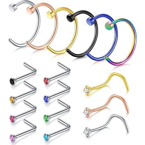 Nose Rings, 33PCS 22G 316L Surgical Stainless Steel Body Jewelry Piercing Nose Ring Studs