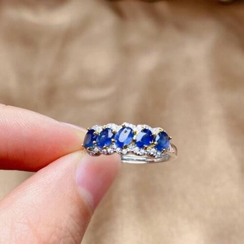 Ashion Sapphire Ring for Office Woman 3mm*4mm Natural Blue Sapphire Silver Ring 925 Silver Sapphire Jewelry