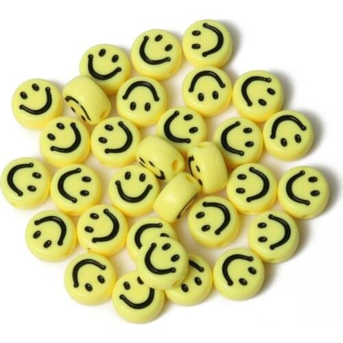 Round Flat Yellow Smiling Face Letter Acrylic Loose Spacer Beads For Needlework Jewelry Making Diy Bracelet Necklace Accessories