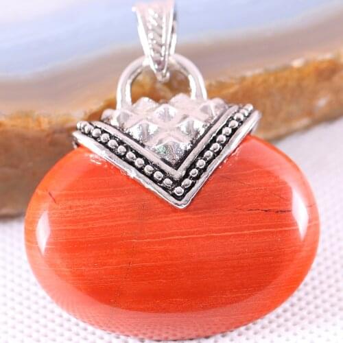 Women Jewelry Gift Natural Stone 40MM Cabochon Oval Bead Red Jaspers Pendant for Necklace 1Pcs K1133
